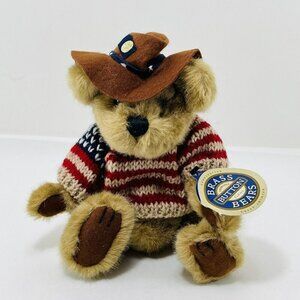 Vintage Brass Button Bear Cody Plush Toy Sweater American USA Cowboy Hat Clothes